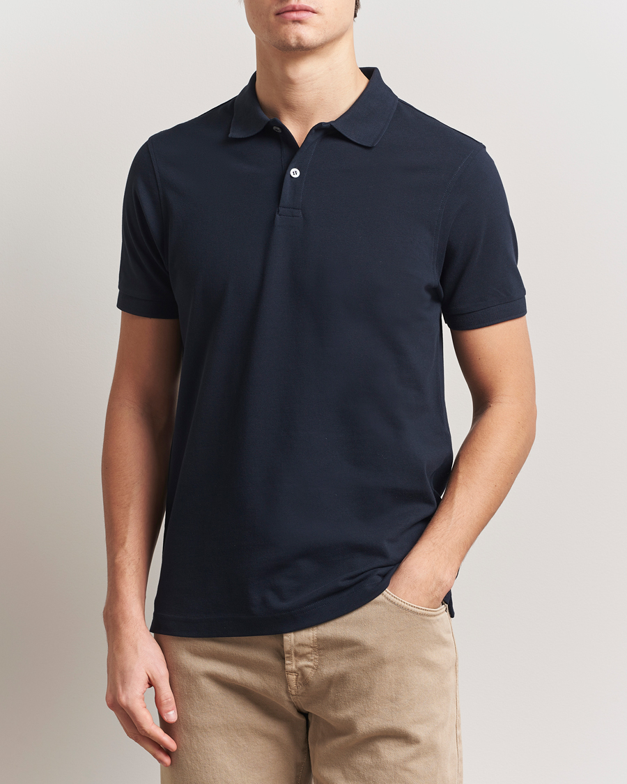 Men | Polo Shirts | Sunspel | Supima Cotton Short Sleeve Pique Polo Midnight Navy