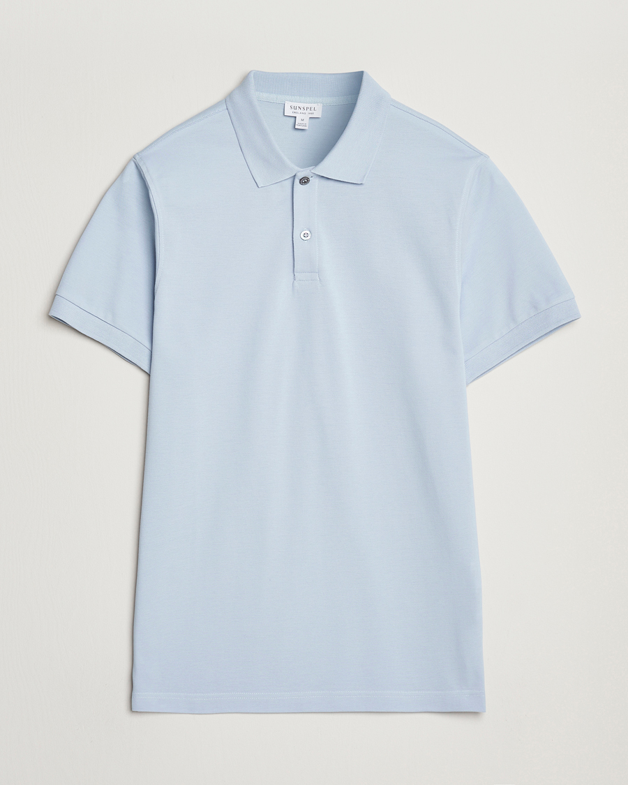 Men | Polo Shirts | Sunspel | Supima Cotton Short Sleeve Pique Polo Blue Mist