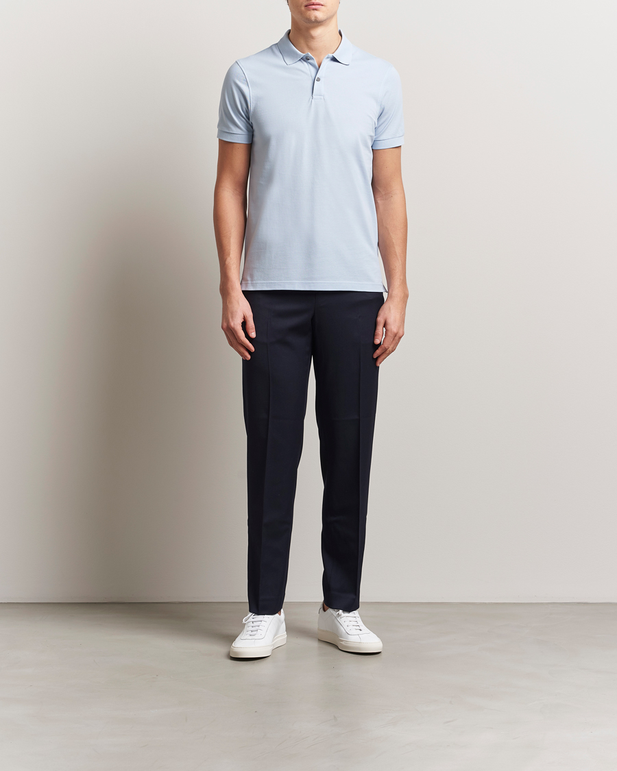 Men | Polo Shirts | Sunspel | Supima Cotton Short Sleeve Pique Polo Blue Mist