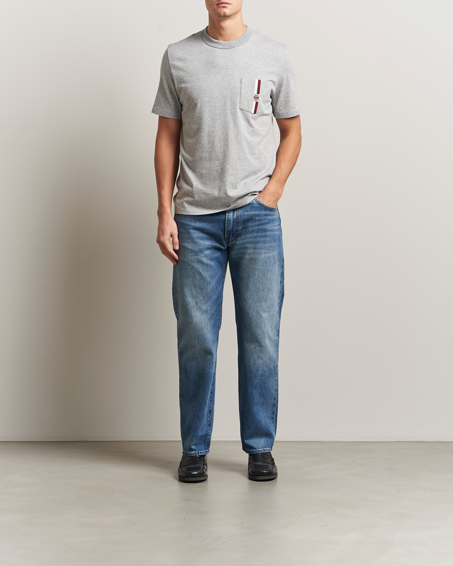 Men | T-Shirts | Jacob Cohën | Cotton Stripe Logo Pocket T-Shirt Light Grey