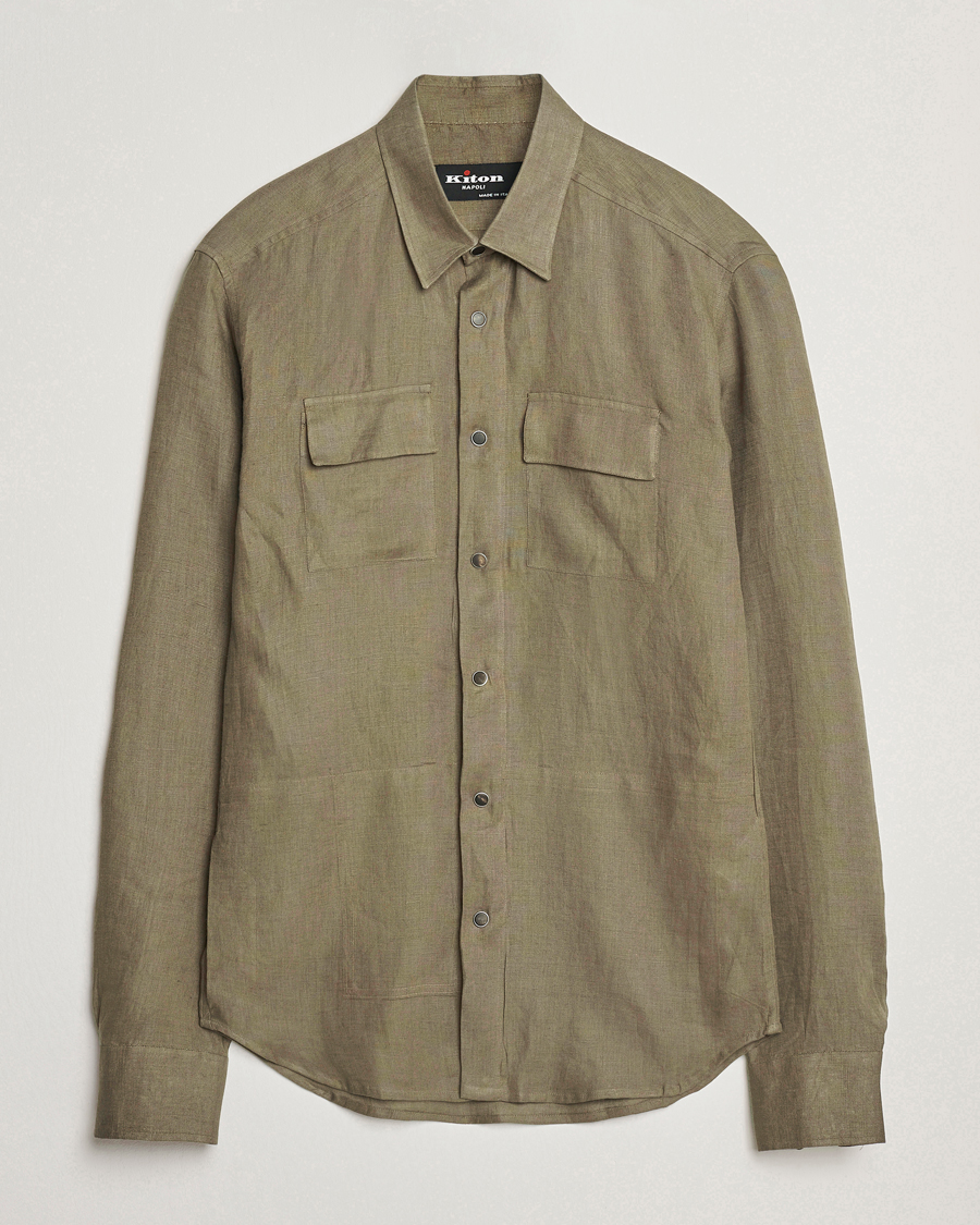 Men | Shirts | Kiton | Linen Overshirt Olive