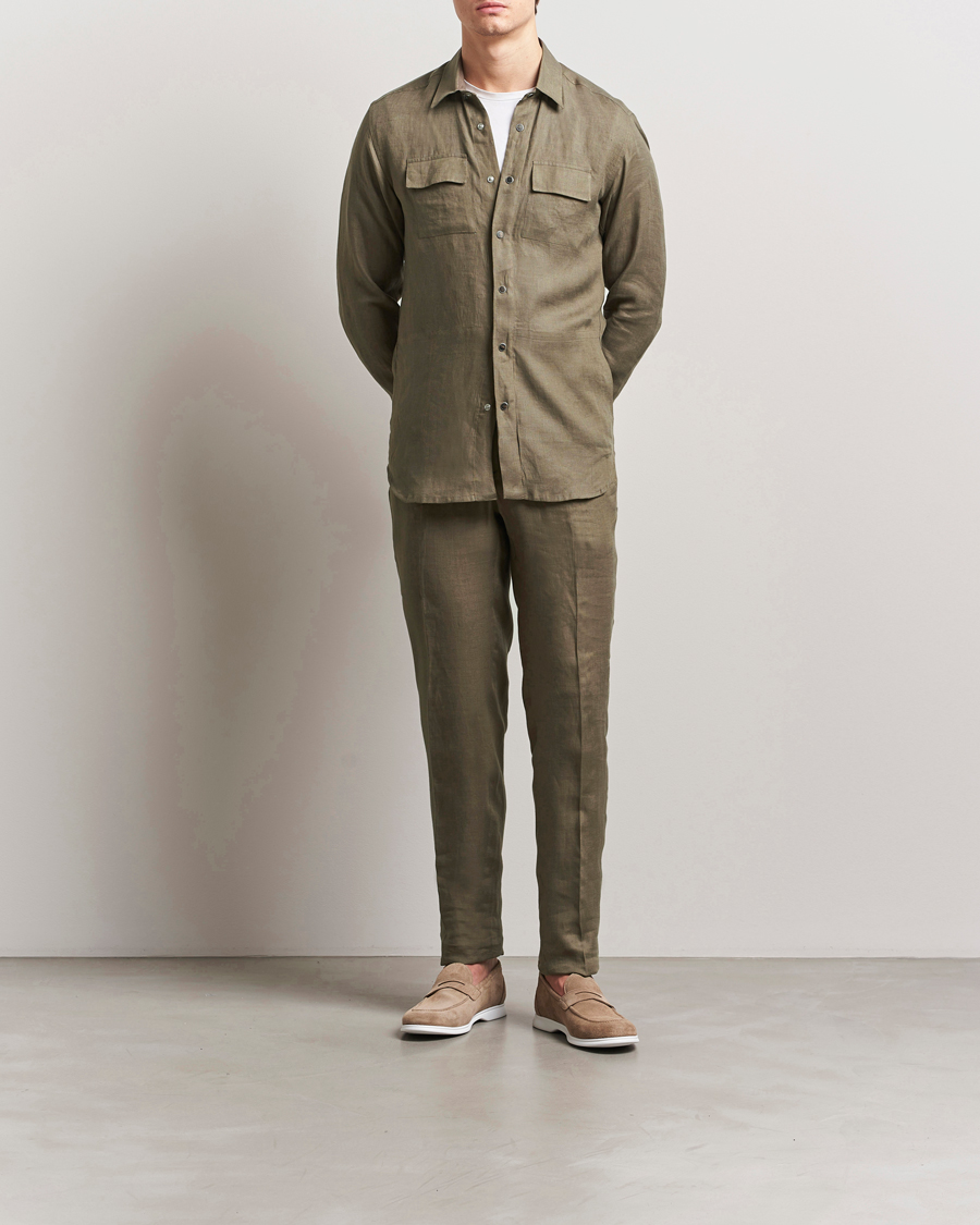 Men | Shirts | Kiton | Linen Overshirt Olive