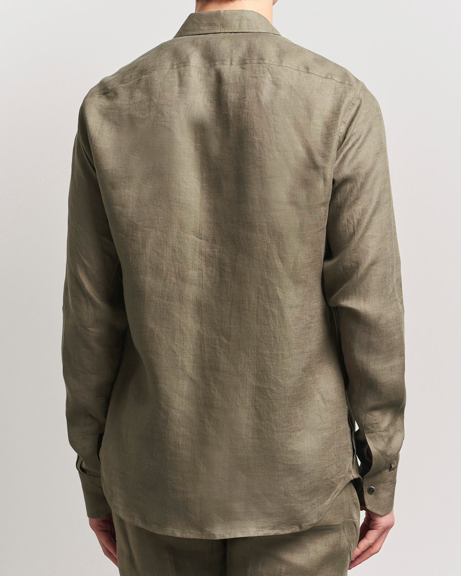 Men | Shirts | Kiton | Linen Overshirt Olive