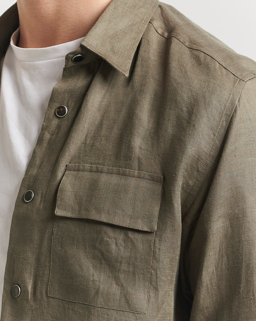 Men | Shirts | Kiton | Linen Overshirt Olive
