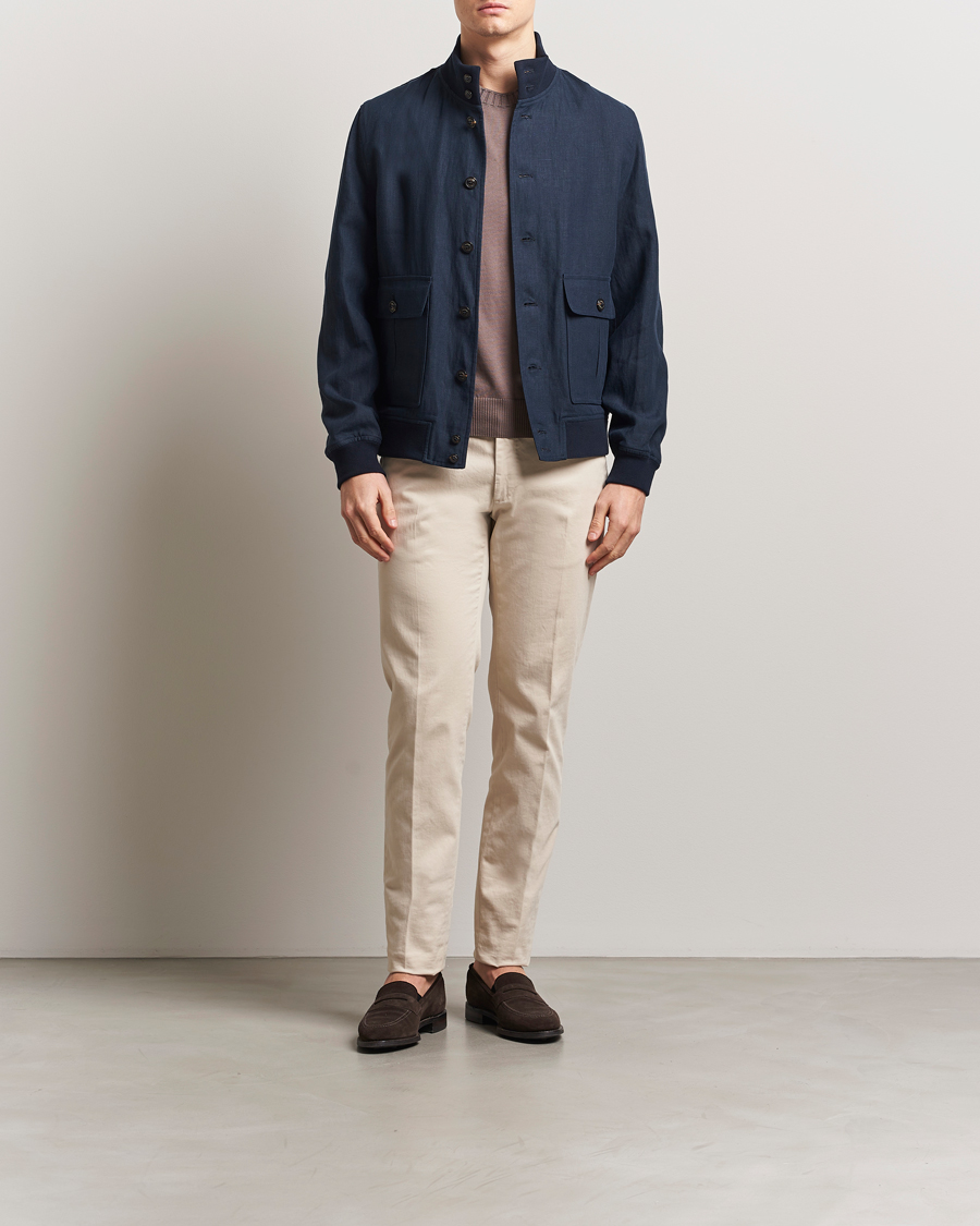 VALSTARINO ネイビー カジュアルジャケット ボタンフロント Valstar Valstarino Linen Jacket Navy at CareOfCarl.com