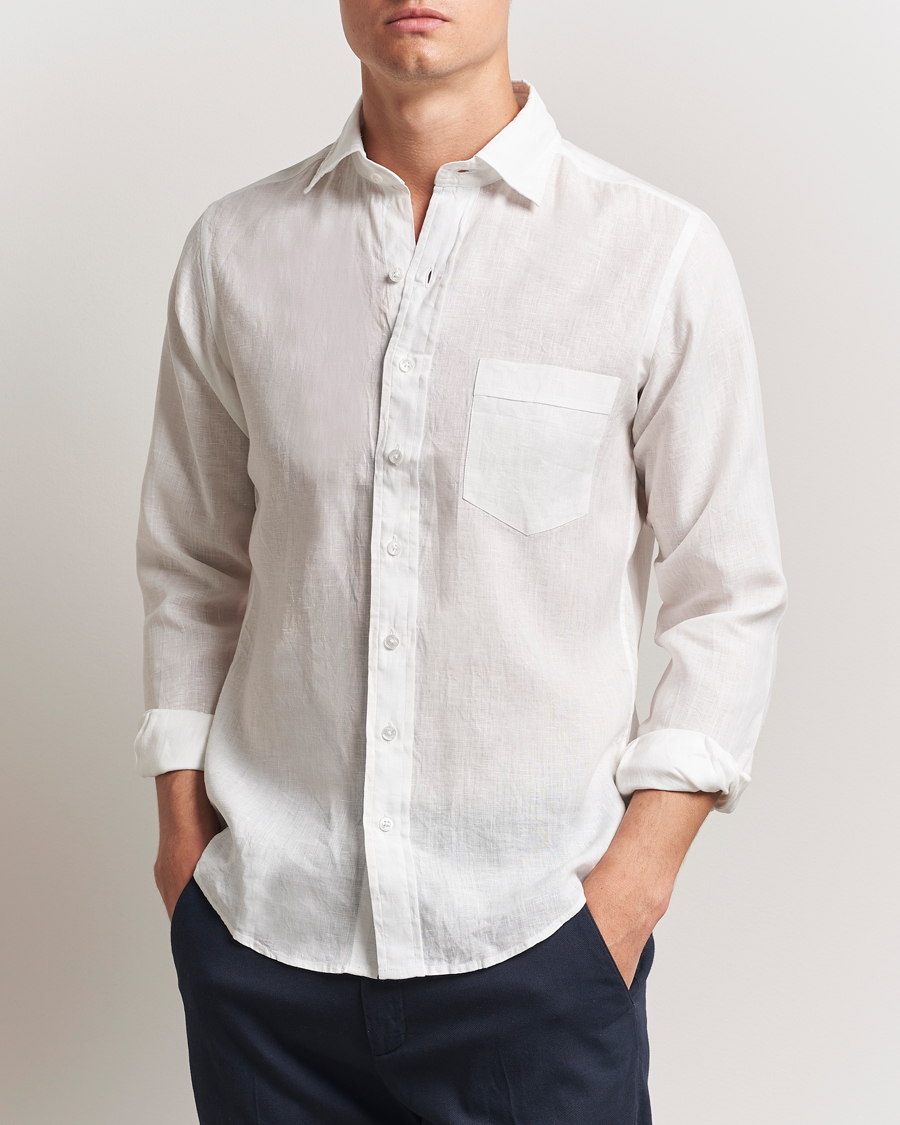 Men | Shirts | Drake's | Linen Summer Shirt Ecru