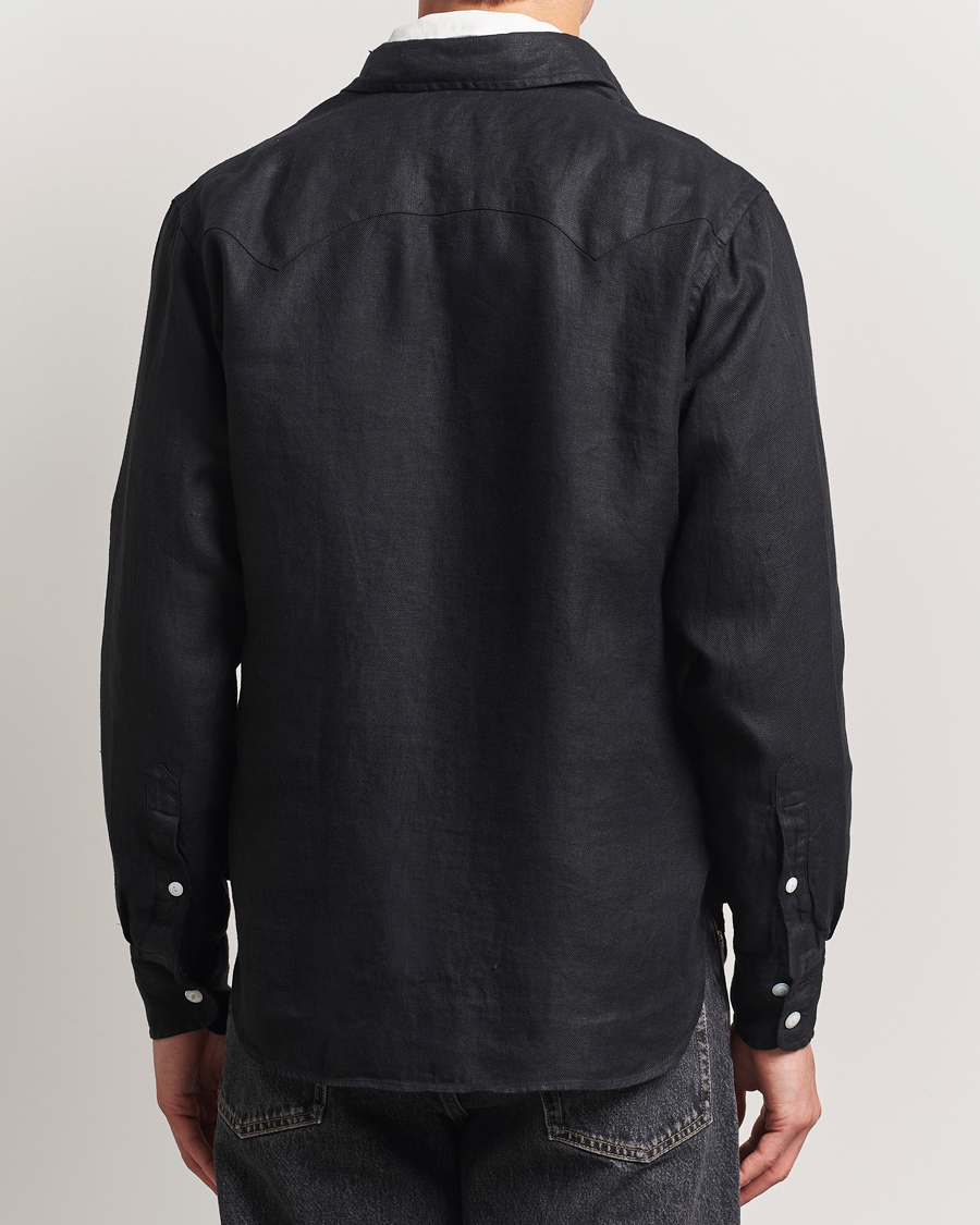 Men | Shirts | Drake's | Linen Twill Western Shirt Black