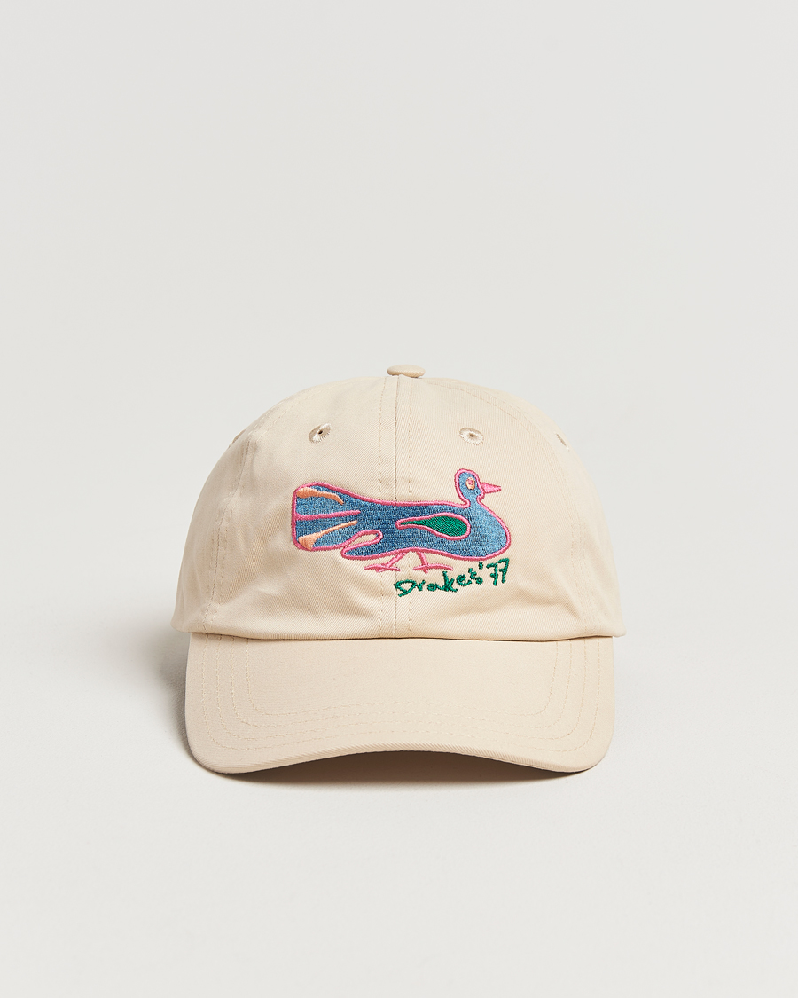 Men | Drake's Peacock Embroidered Cap Ecru | Drake's | Peacock Embroidered Cap Ecru