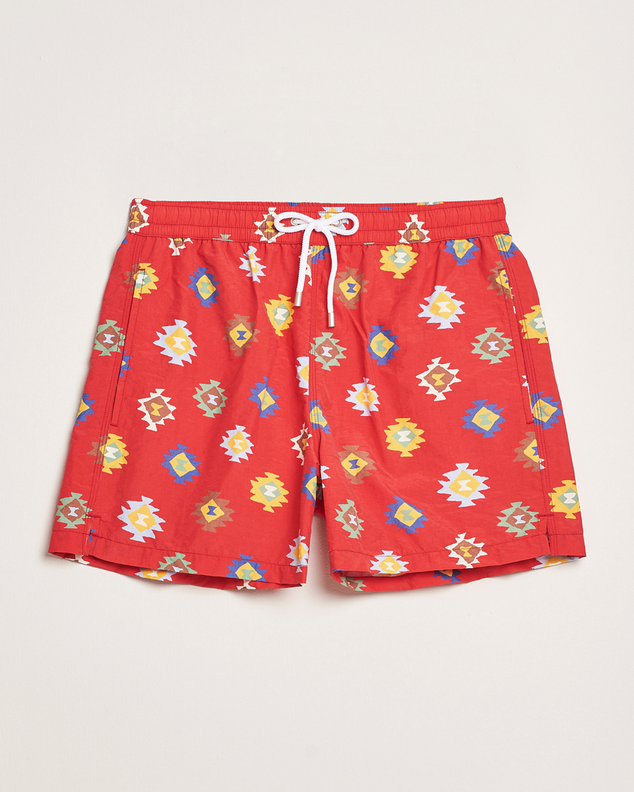 Men | Swimwear | Drake's | Kelim Drawstring Swimshorts Red