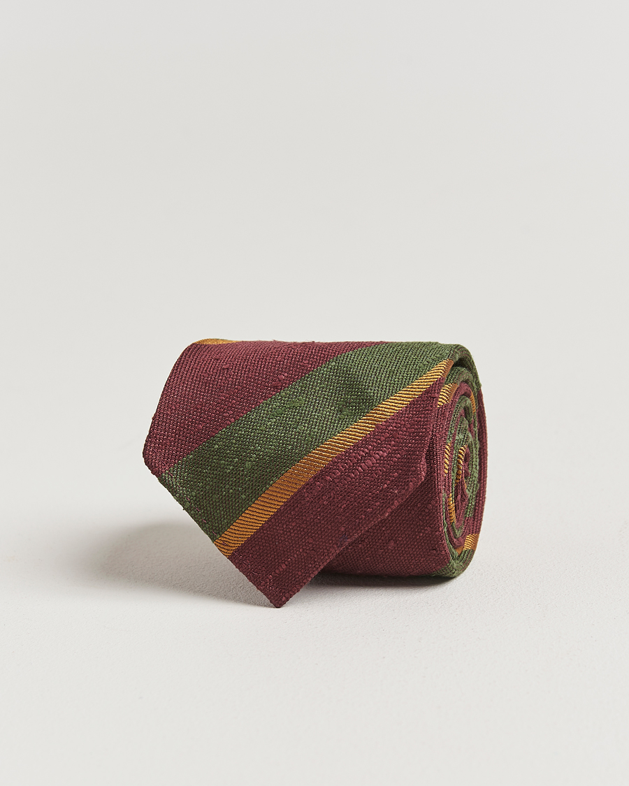 Men | Drake's Shantung Multi Stripe Silk Tie Burgundy | Drake's | Shantung Multi Stripe Silk Tie Burgundy