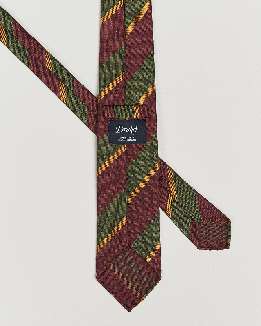 Men | Drake's Shantung Multi Stripe Silk Tie Burgundy | Drake's | Shantung Multi Stripe Silk Tie Burgundy