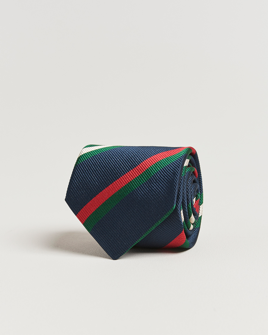 Men | Drake's Classic Reppe Stripe Silk Tie Navy/Red/Green/White | Drake's | Classic Reppe Stripe Silk Tie Navy/Red/Green/White