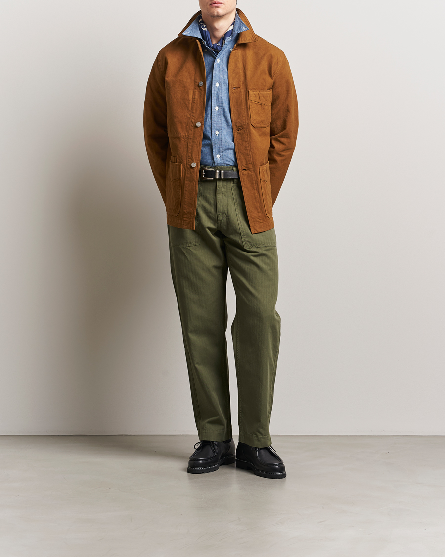 Drake's Fatigue Cotton Trousers Olive at CareOfCarl.com