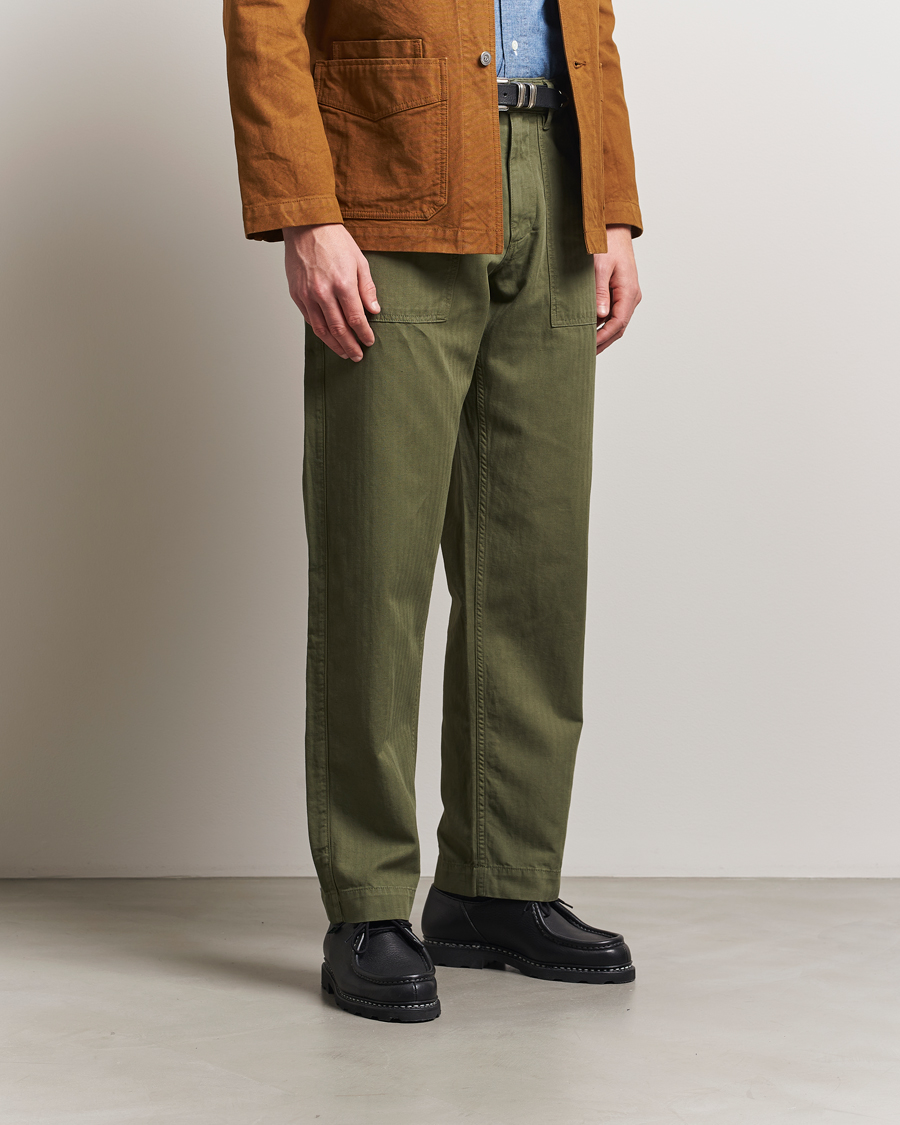 Drake's Fatigue Cotton Trousers Olive at CareOfCarl.com
