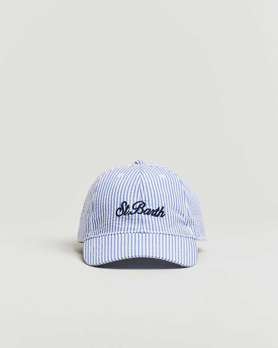 Men | MC2 Saint Barth Seersucker Baseball Cap Blue Stripes | MC2 Saint Barth | Seersucker Baseball Cap Blue Stripes