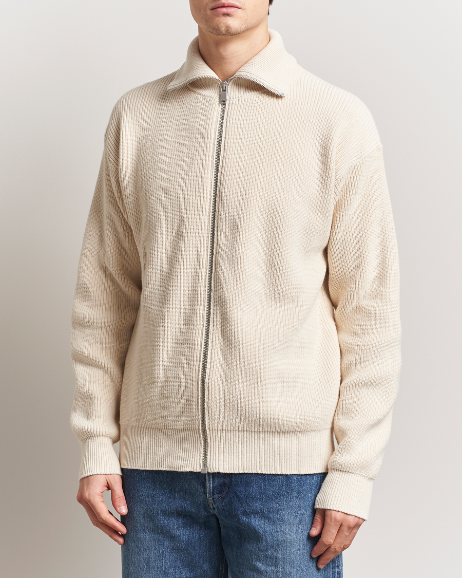 Jil Sander Rib Full Zip Cardigan Porcelain at CareOfCarl.com