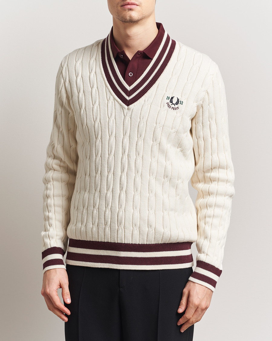 Fred Perry Cable Knitted Tennis Sweater Ecru at CareOfCarl.com