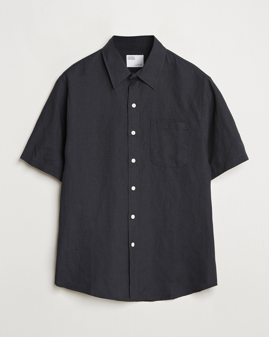 Men | Shirts | Colorful Standard | Garment Dyed Linen Short Sleeve Shirt Deep Black