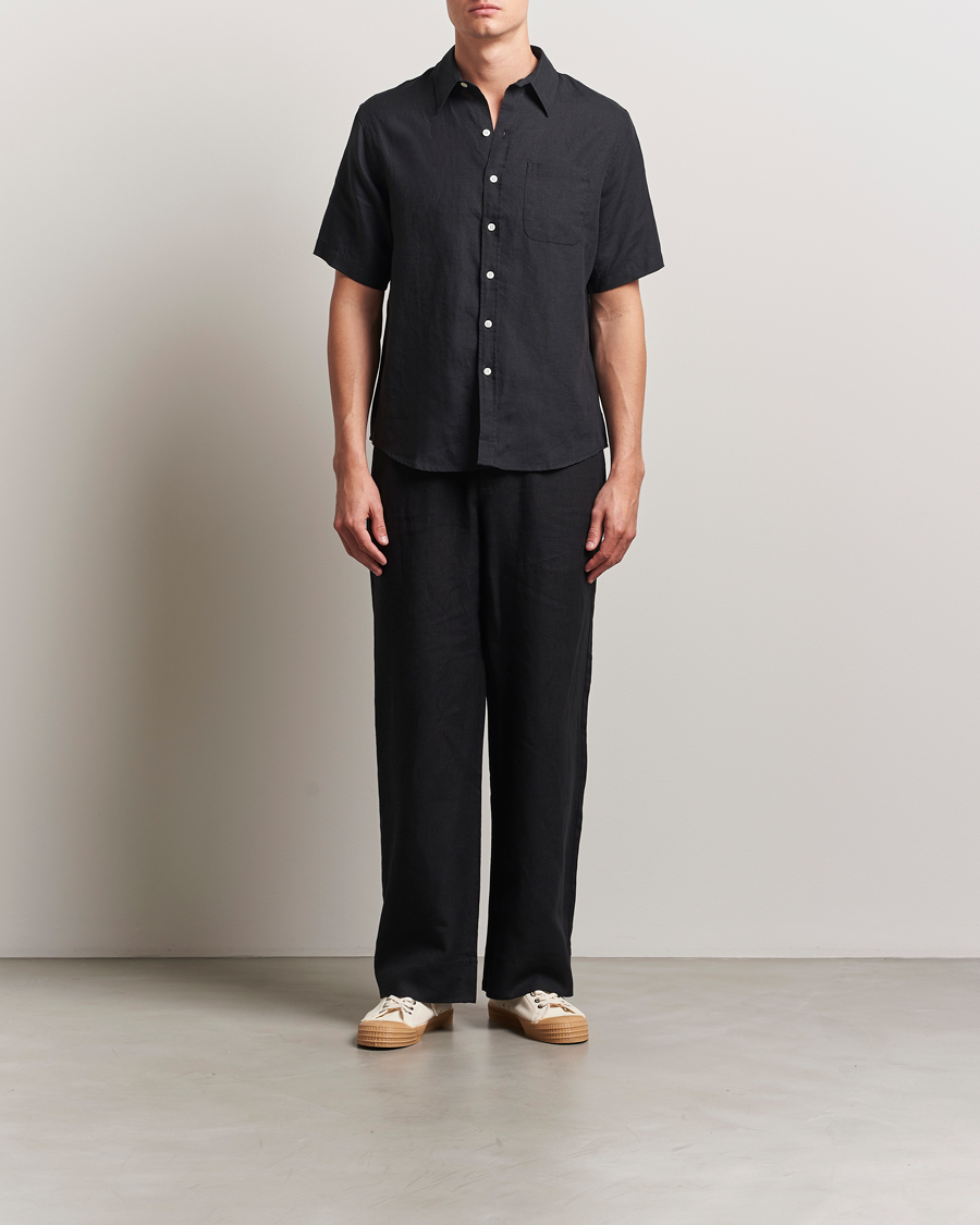 Men | Shirts | Colorful Standard | Garment Dyed Linen Short Sleeve Shirt Deep Black