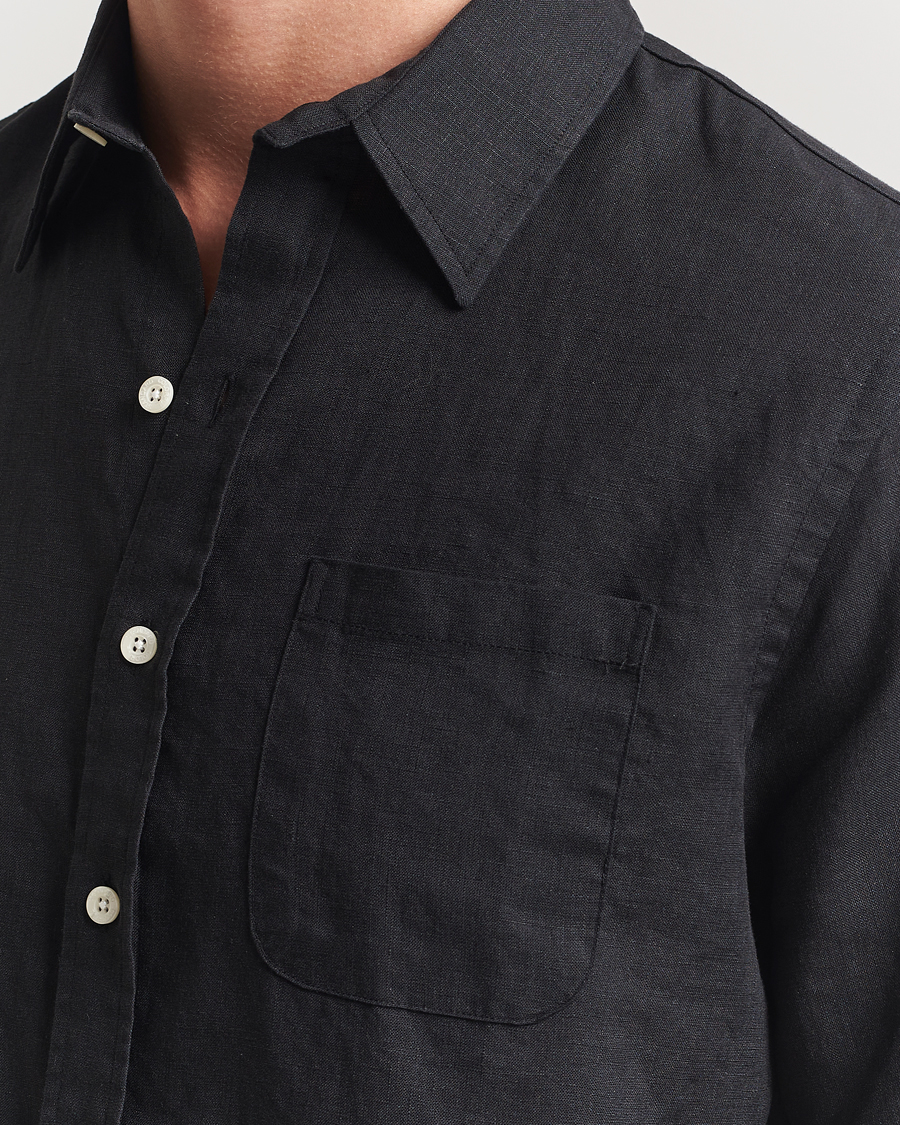 Men | Shirts | Colorful Standard | Garment Dyed Linen Short Sleeve Shirt Deep Black