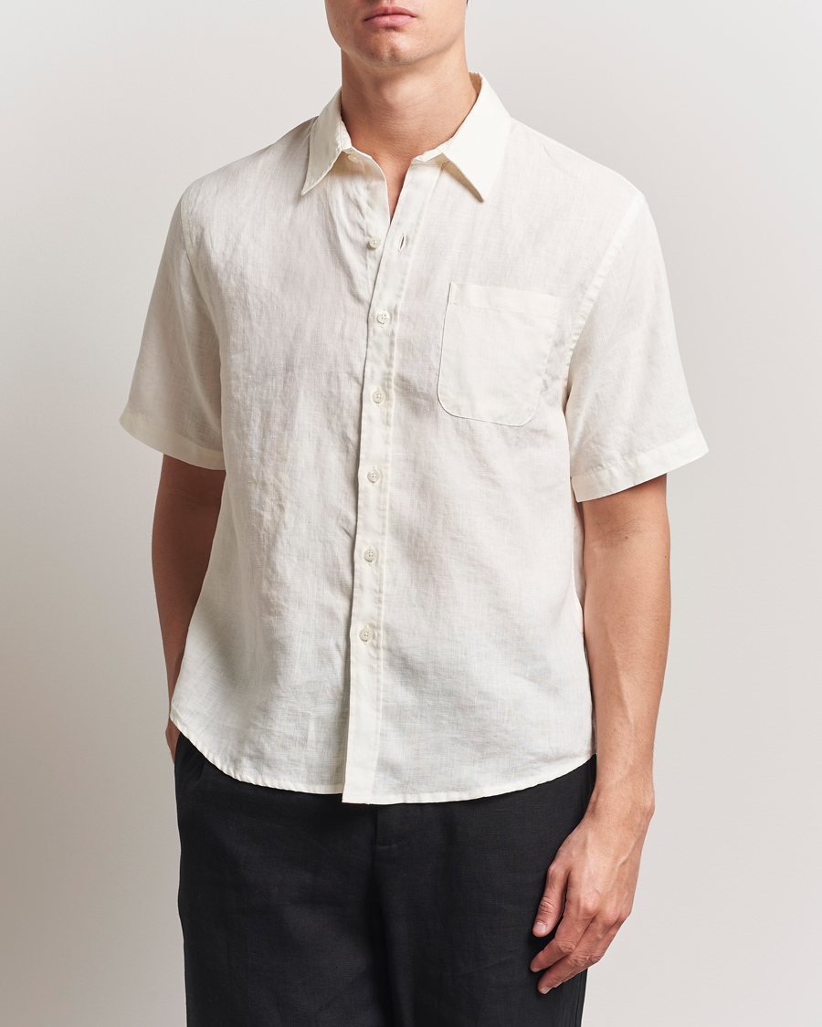 Men | Shirts | Colorful Standard | Garment Dyed Linen Short Sleeve Shirt Ivory White