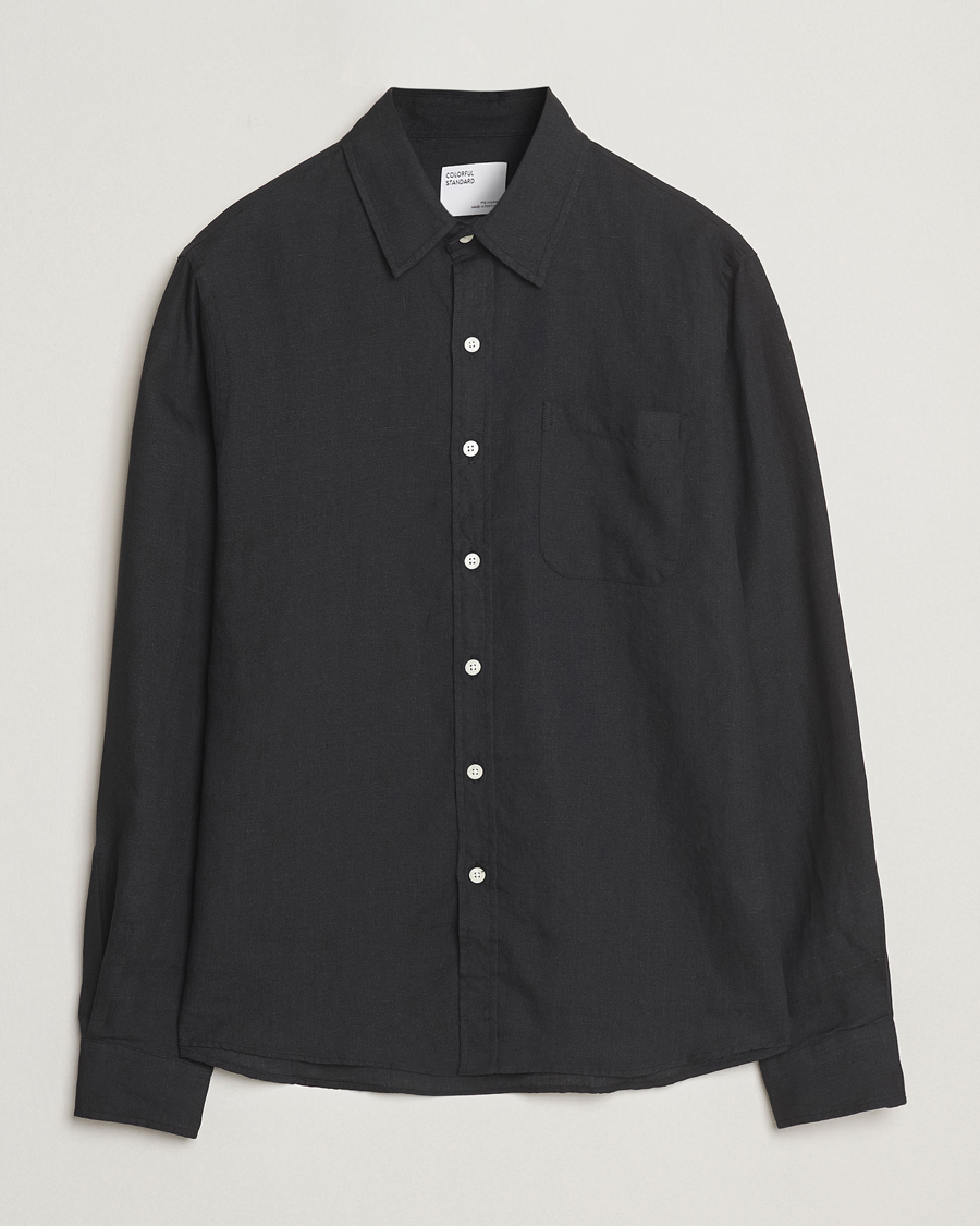 Men | Shirts | Colorful Standard | Garment Dyed Linen Shirt Deep Black