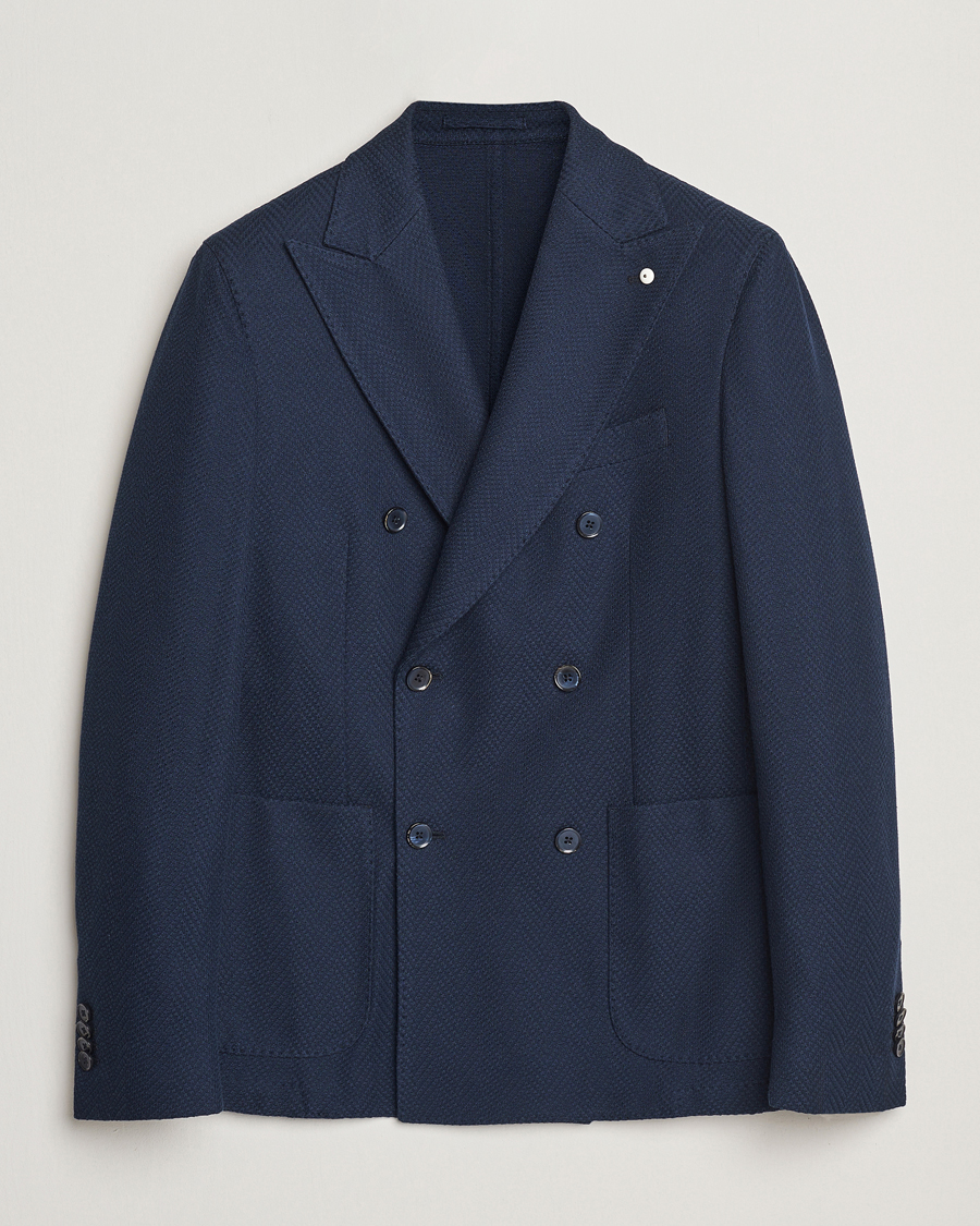 Men | Blazers | L.B.M. 1911 | Tom Double Breasted Herringbone Jersey Blazer Navy
