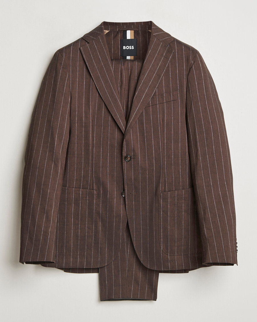 Men | Suits | BOSS BLACK | Hanry Wool Pinstriped Suit Dark Brown