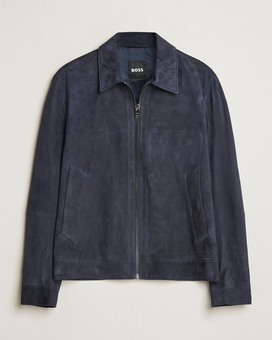 BOSS BLACK Malbano Suede Jacket Dark Blue at CareOfCarl.com