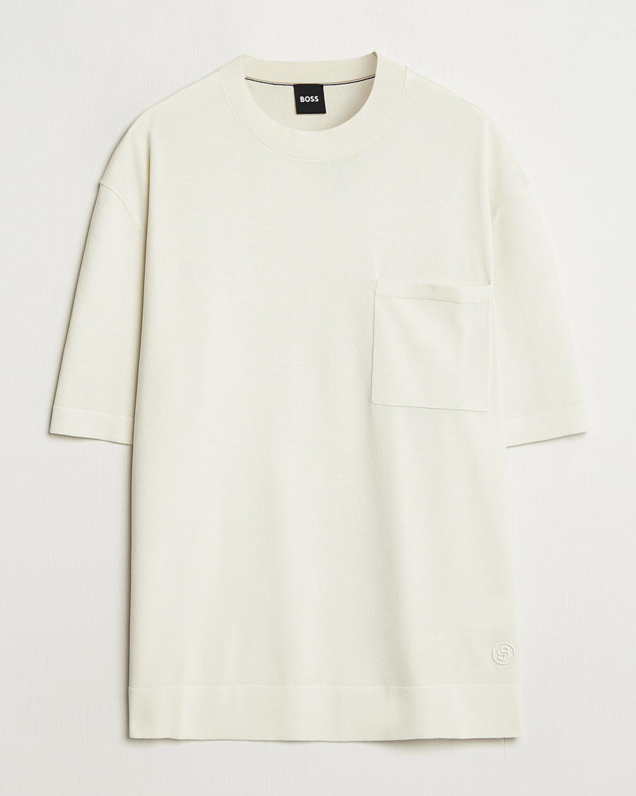 Men | T-Shirts | BOSS BLACK | Jervaiso Cotton/Silk Knitted T-Shirt Open White