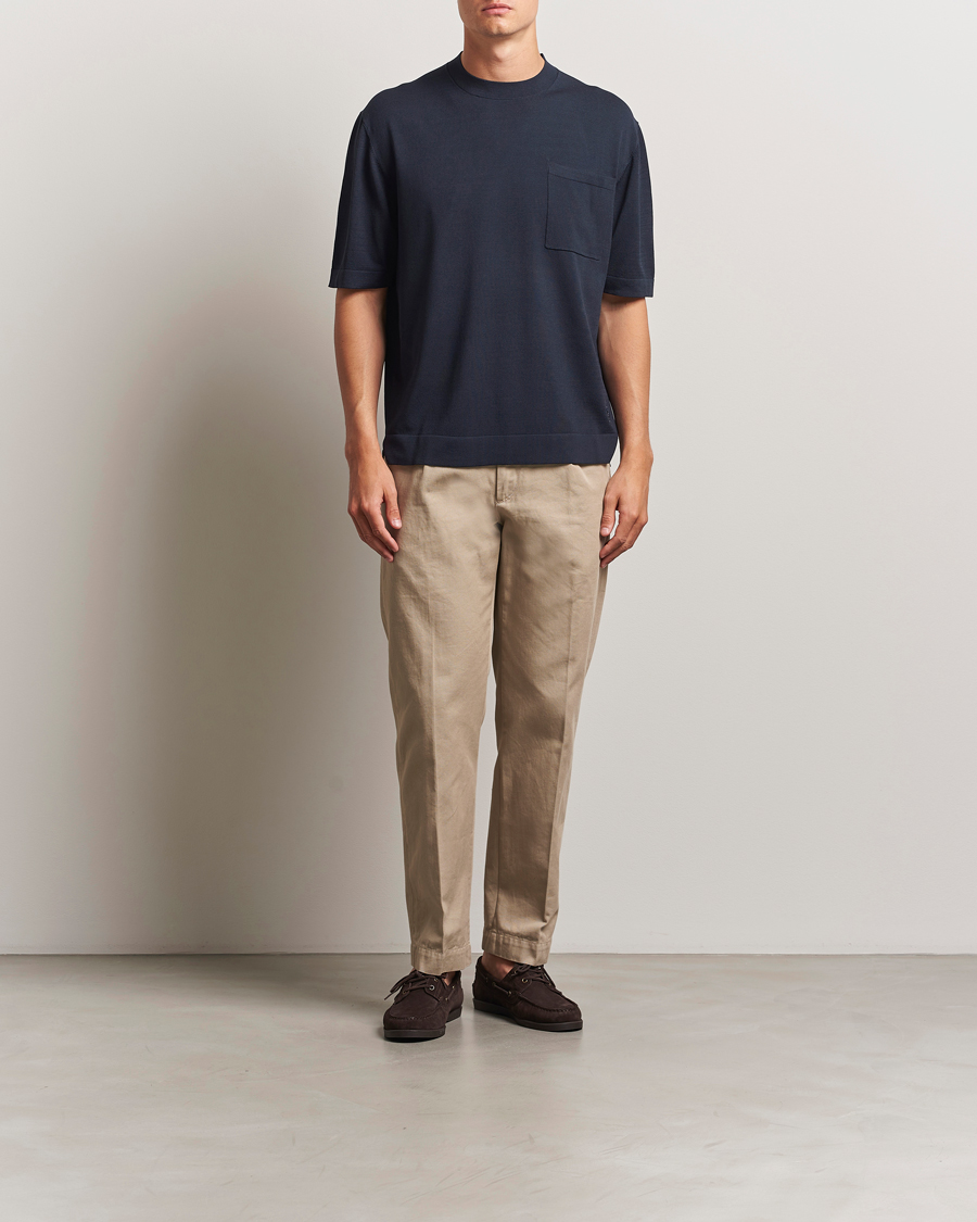 Men | T-Shirts | BOSS BLACK | Jervaiso Cotton/Silk Knitted T-Shirt Dark Blue