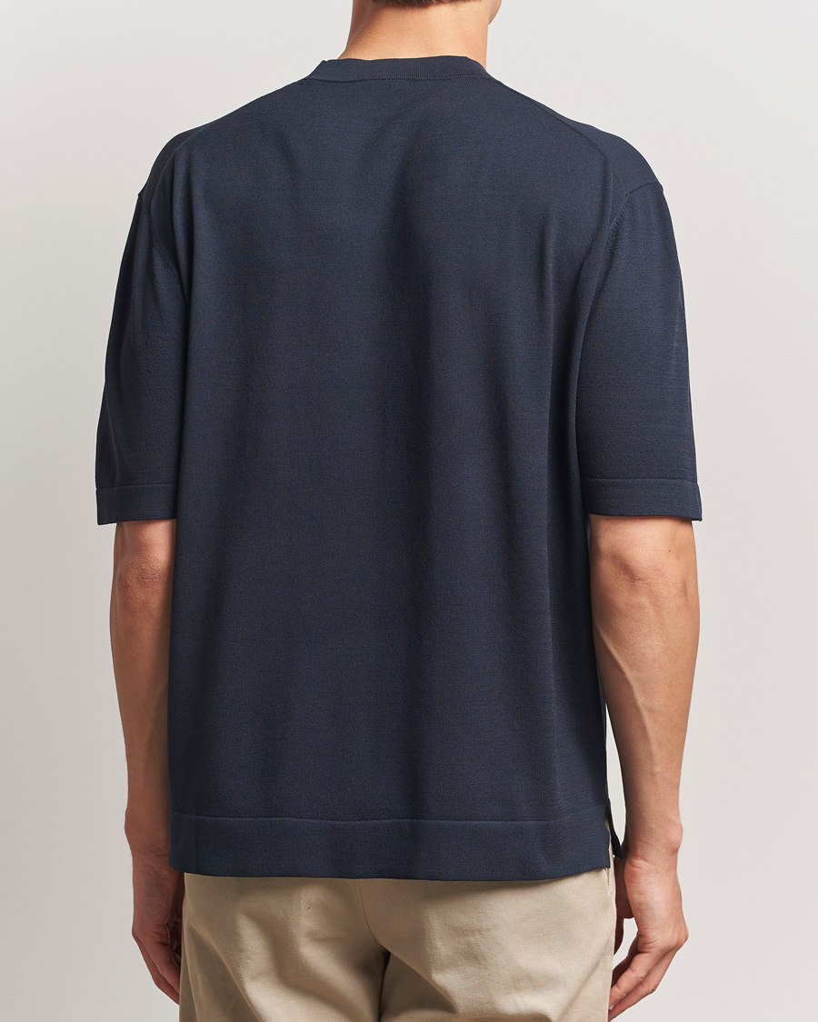 Men | T-Shirts | BOSS BLACK | Jervaiso Cotton/Silk Knitted T-Shirt Dark Blue