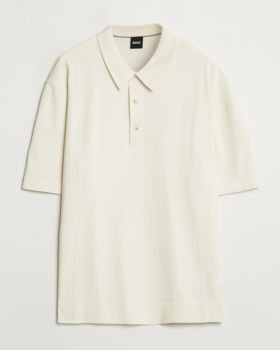Men | Polo Shirts | BOSS BLACK | Jervasoni Cotton/Silk Knitted Polo Open White