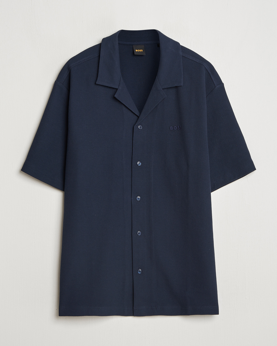 Men | Shirts | BOSS ORANGE | Waffle Short Sleeve Shirt Dark Blue