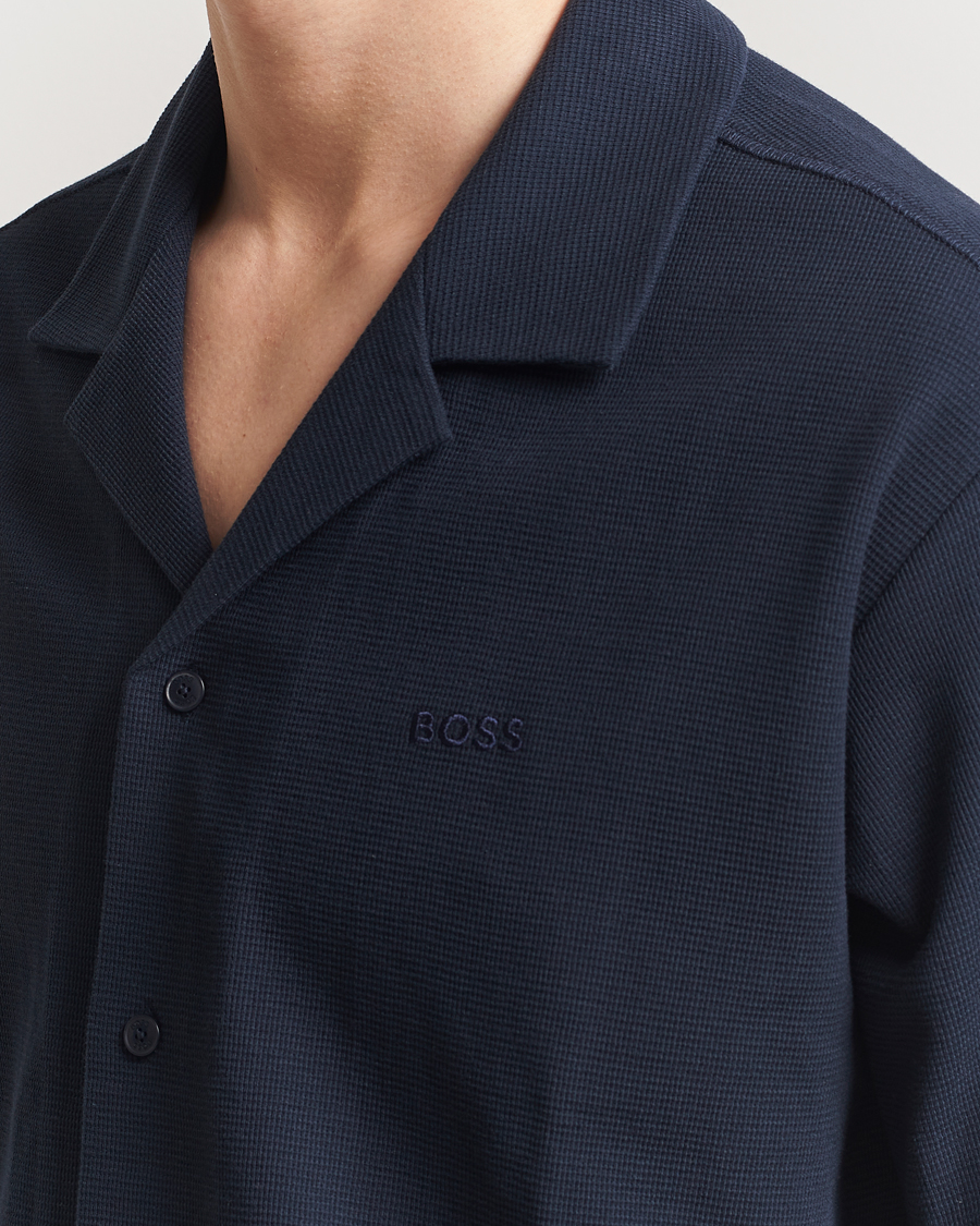 Men | Shirts | BOSS ORANGE | Waffle Short Sleeve Shirt Dark Blue