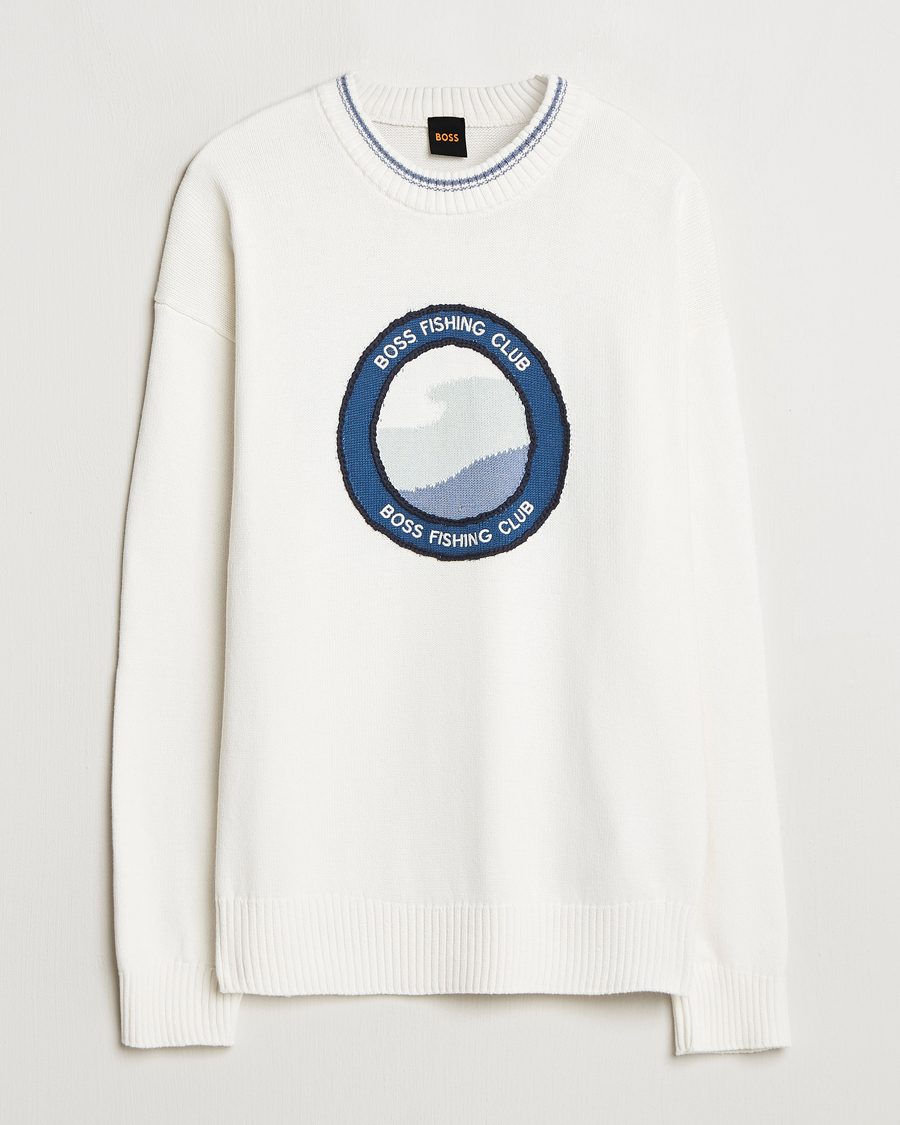 Men | Sweaters & Knitwear | BOSS ORANGE | Klubfish Printed Crew Neck Sweater Natural