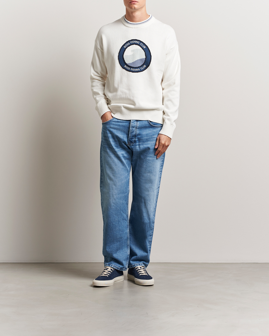 Men | Sweaters & Knitwear | BOSS ORANGE | Klubfish Printed Crew Neck Sweater Natural