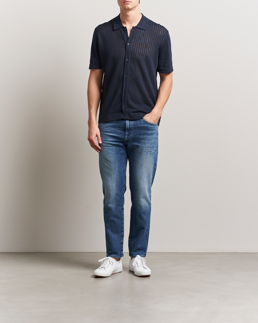 Men | Shirts | BOSS ORANGE | Kamicino Knitted Short Sleeve Shirt Dark Blue