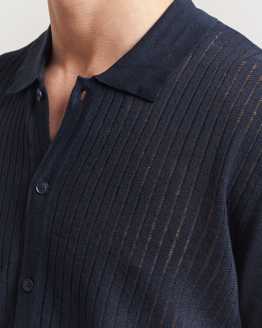 Men | Shirts | BOSS ORANGE | Kamicino Knitted Short Sleeve Shirt Dark Blue