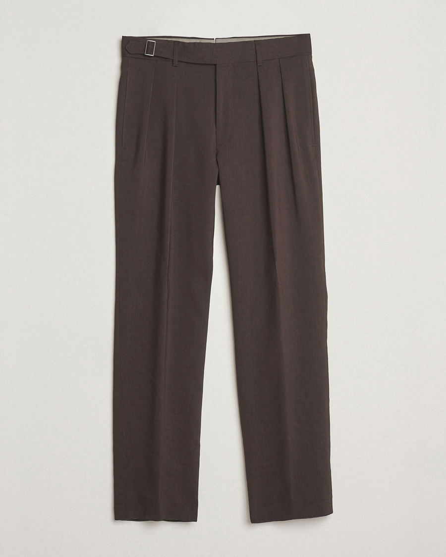 Men | Trousers | BOSS CAMEL | Port Linen Double Pleated Trousers Dark Brown