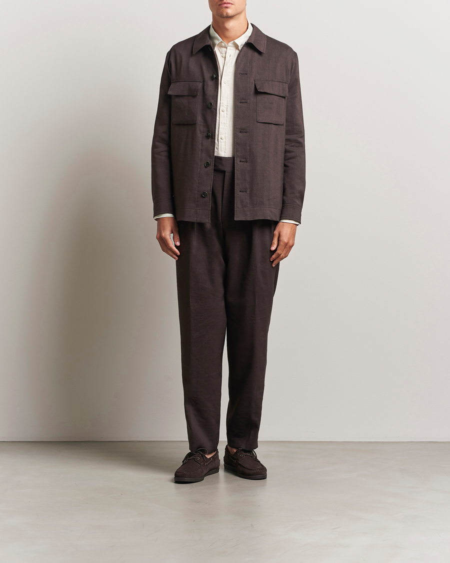 Men | Trousers | BOSS CAMEL | Port Linen Double Pleated Trousers Dark Brown