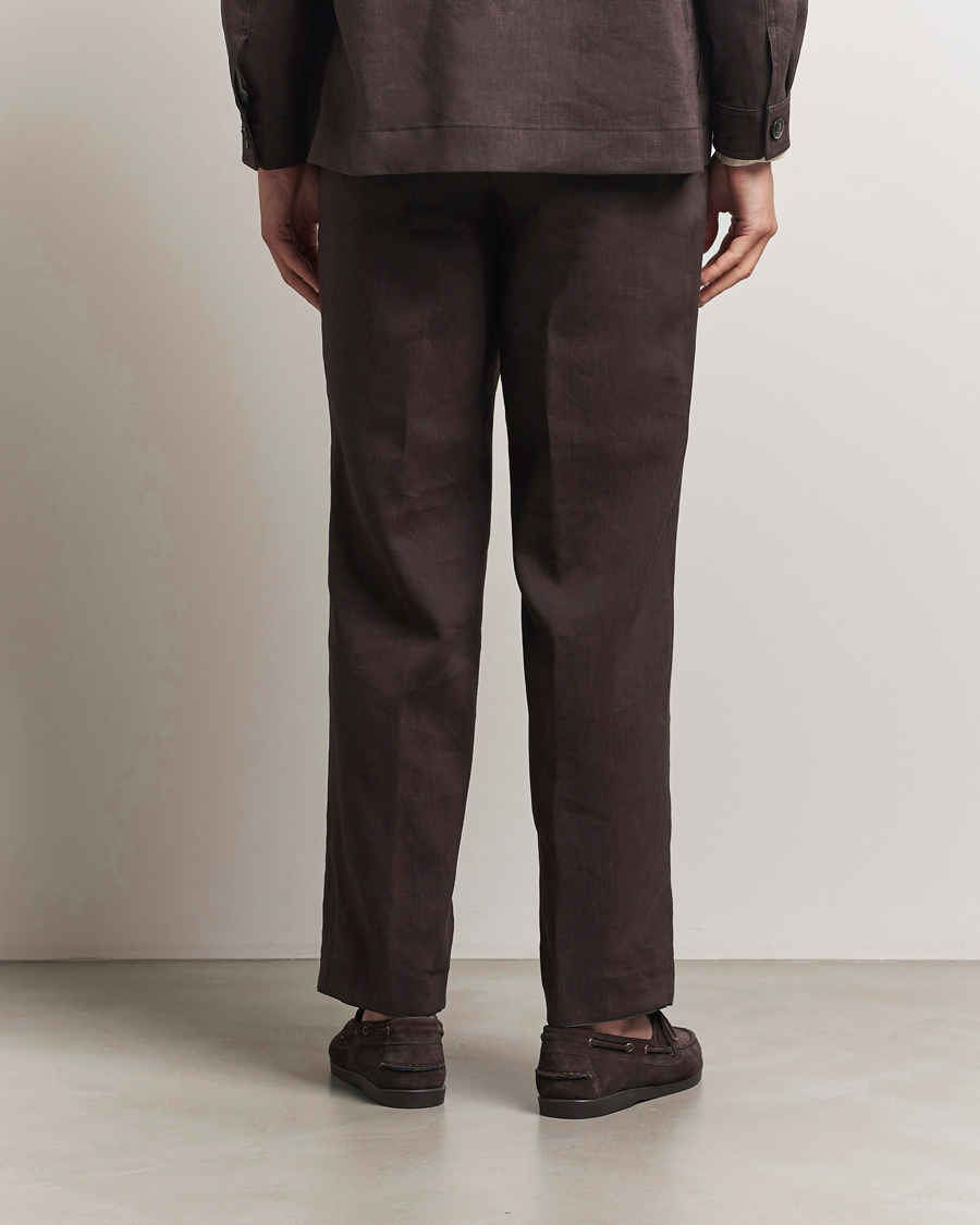 Men | Trousers | BOSS CAMEL | Port Linen Double Pleated Trousers Dark Brown