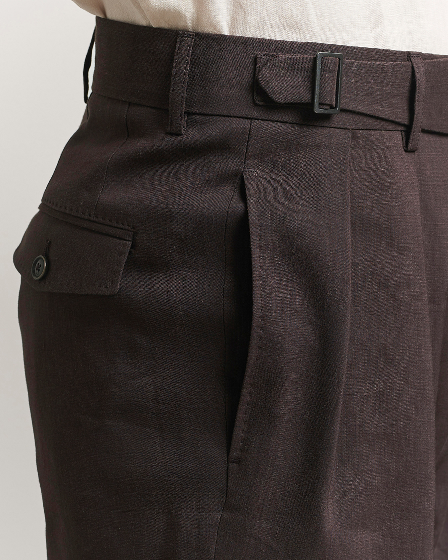 Men | Trousers | BOSS CAMEL | Port Linen Double Pleated Trousers Dark Brown