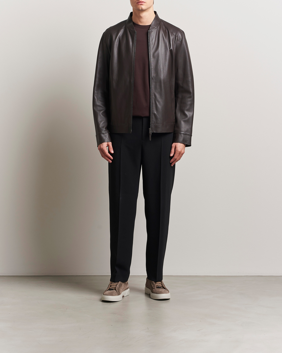 Men | Coats & Jackets | BOSS CAMEL | Maiverse Leather Jacket Dark Brown