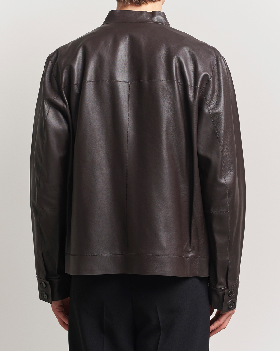 Men | Coats & Jackets | BOSS CAMEL | Maiverse Leather Jacket Dark Brown