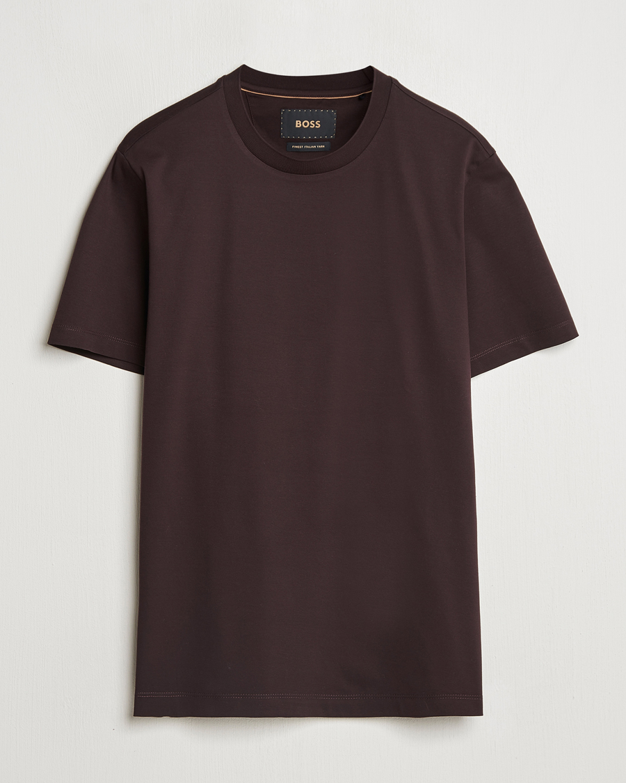 Men | T-Shirts | BOSS CAMEL | Tesar Cotton Knitted T-Shirt Dark Brown
