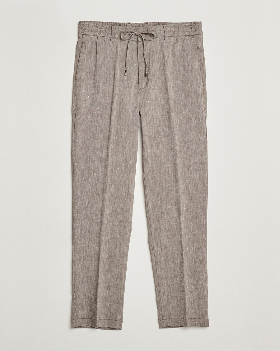 Men | Trousers | BOSS BLACK | Kane Linen Blend Drawstring Trousers Dark Brown
