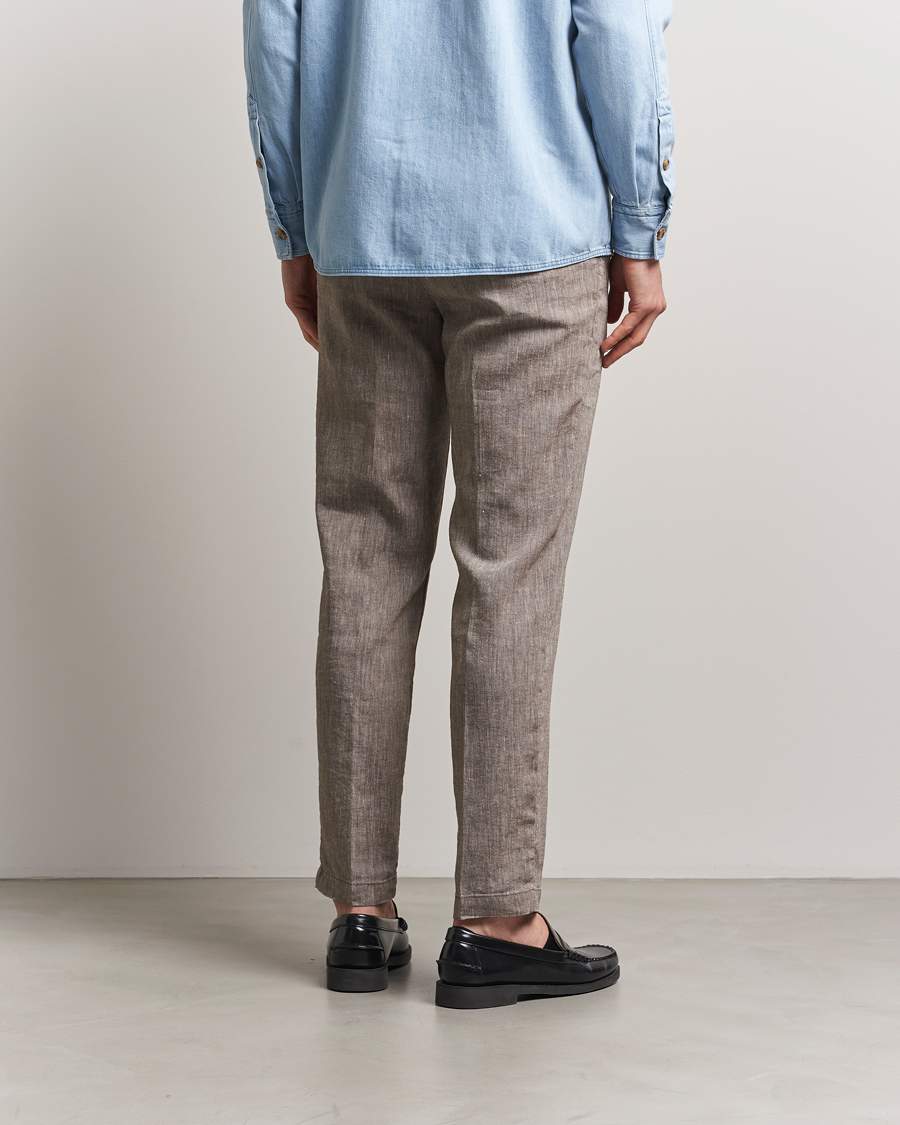 Men | Trousers | BOSS BLACK | Kane Linen Blend Drawstring Trousers Dark Brown
