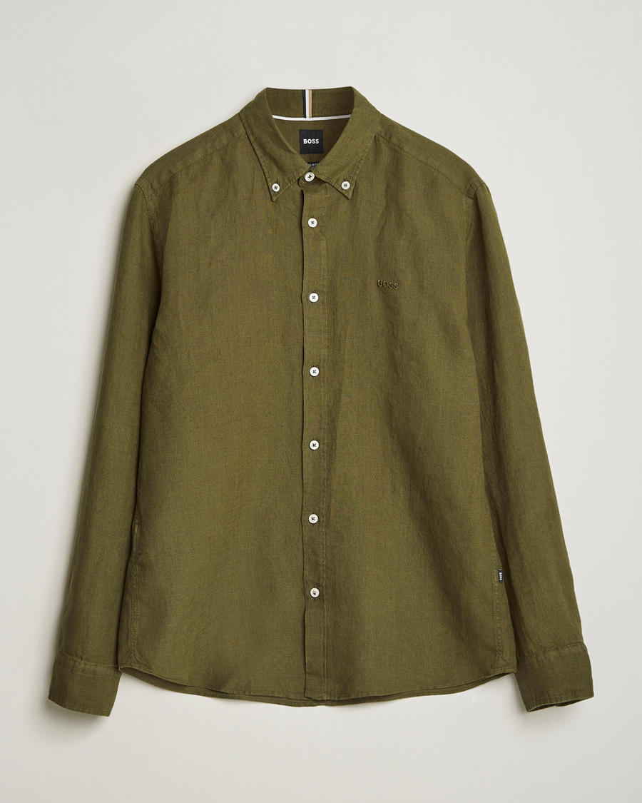 Men | Shirts | BOSS BLACK | Liam Linen Shirt Dark Green