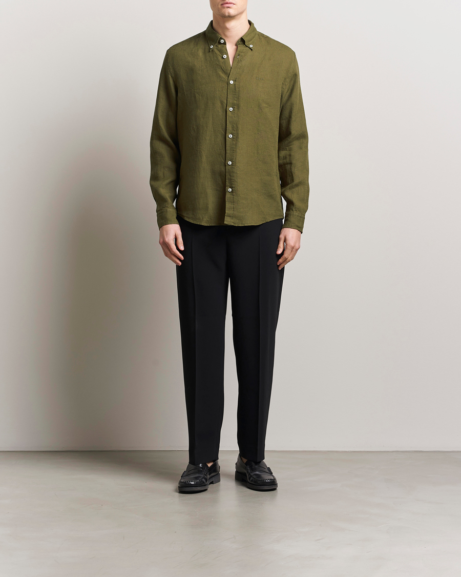 Men | Shirts | BOSS BLACK | Liam Linen Shirt Dark Green
